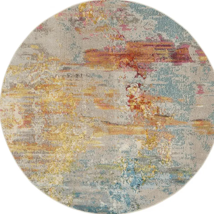 8' X 8' Sealife Round Abstract Power Loom Non Skid Area Rug