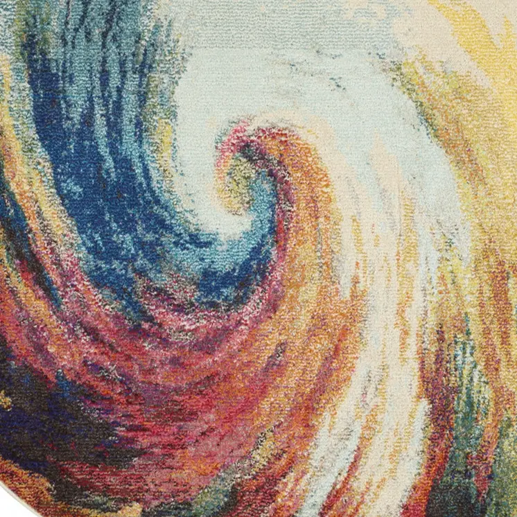 5' Yellow And Ivory Abstract Round Rug