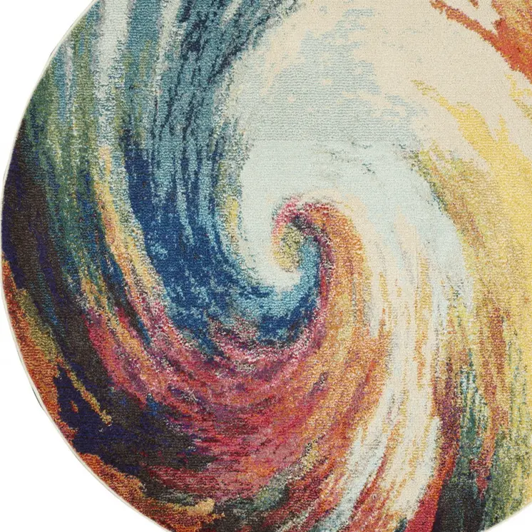 5' Yellow And Ivory Abstract Round Rug