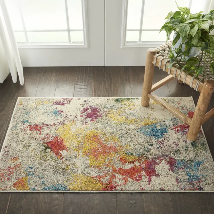 2' X 4' Ivory Abstract Power Loom Non Skid Area Rug