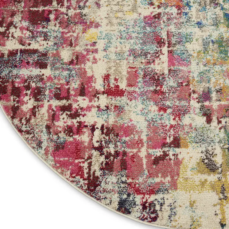 4' Pink Abstract Distressed Round Rug