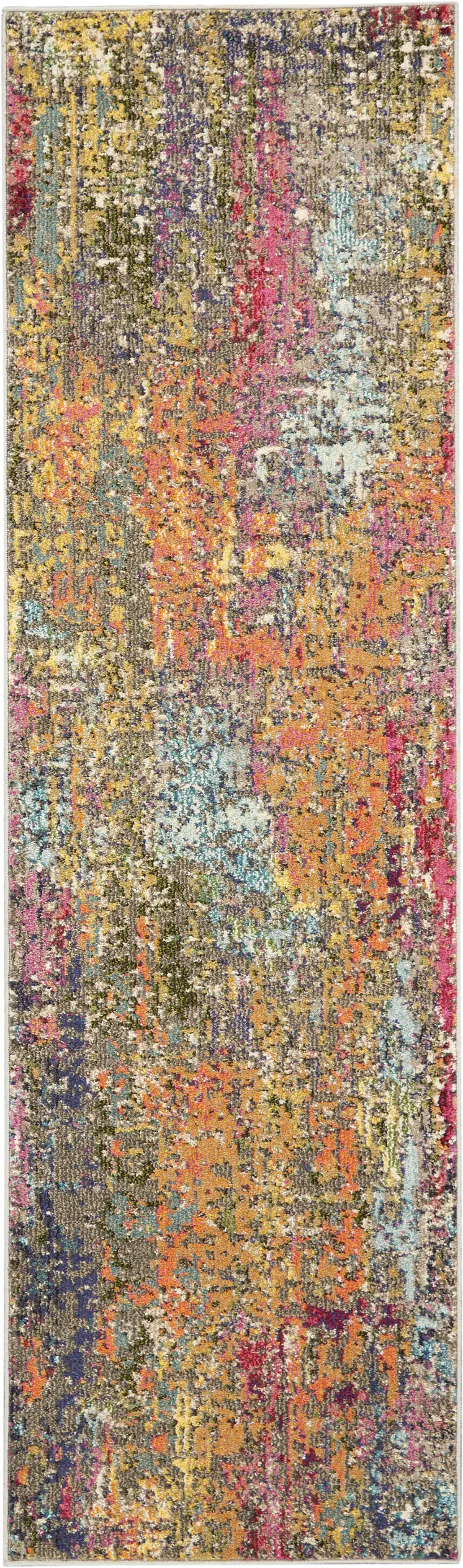 8' Blue Yellow And Orange Abstract Runner Rug