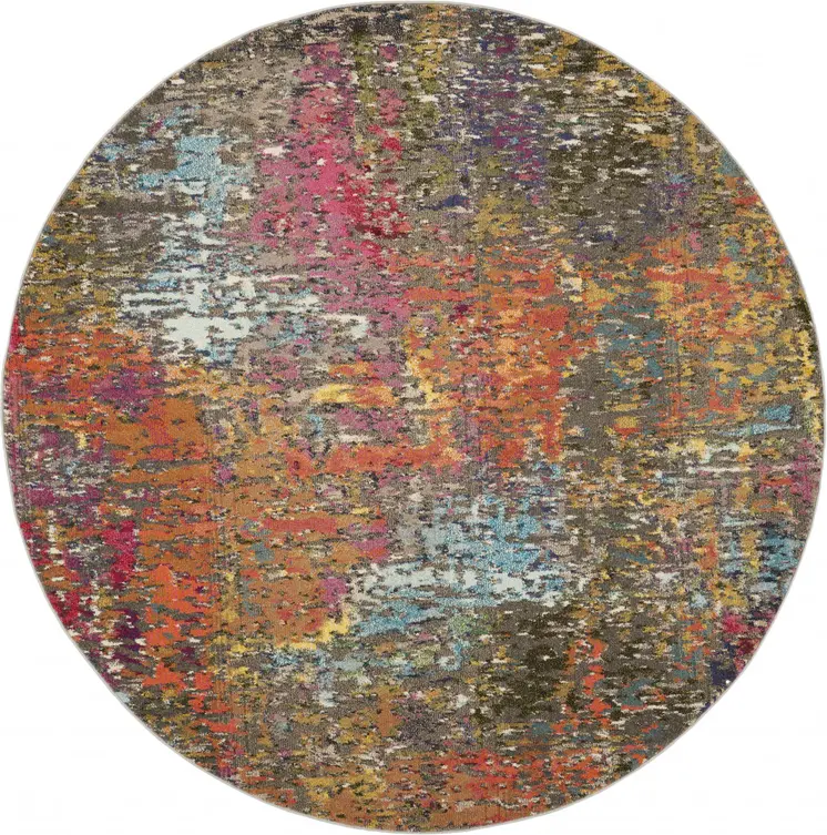 4' Sunset Abstract Round Rug
