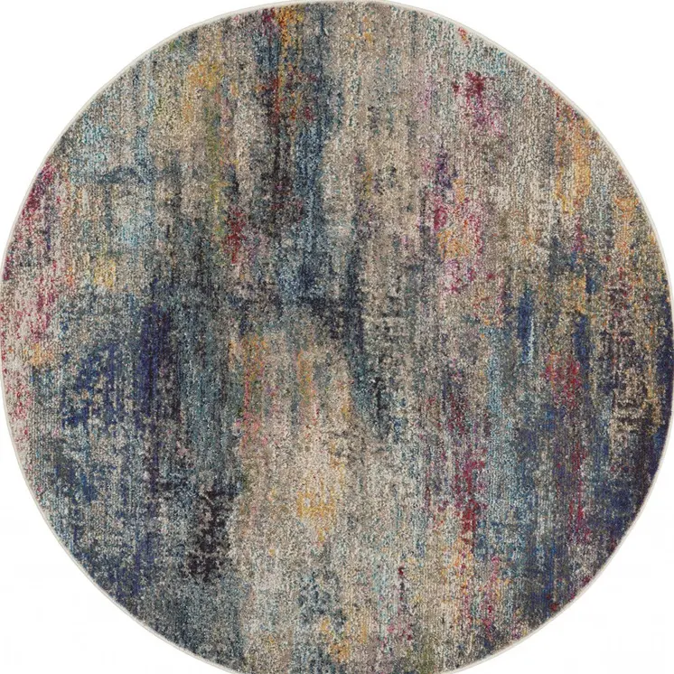 5' Blue And Ivory Abstract Round Rug