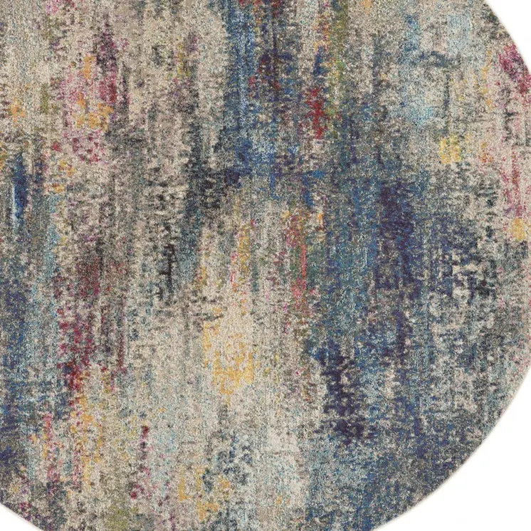 8' Blue And Ivory Abstract Round Rug