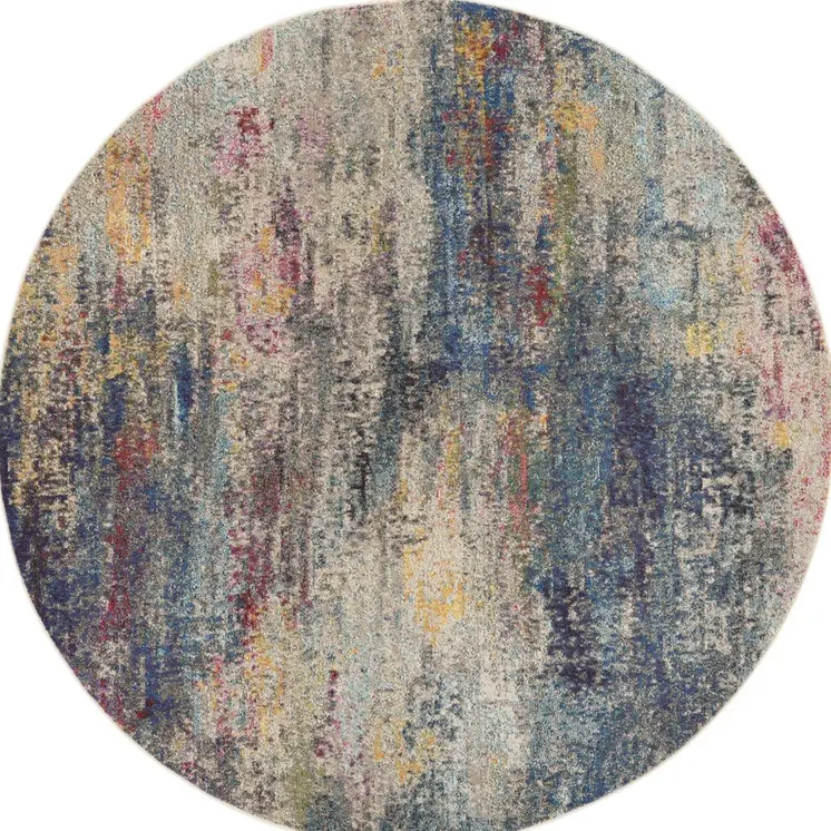 8' Blue And Ivory Abstract Round Rug