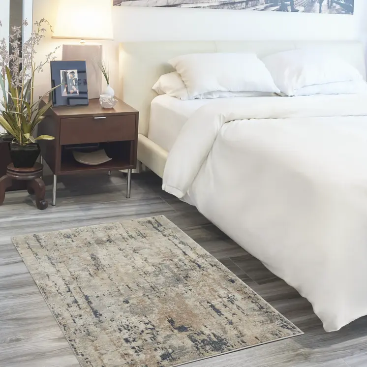 3' X 5' Beige And Grey Abstract Power Loom Non Skid Area Rug