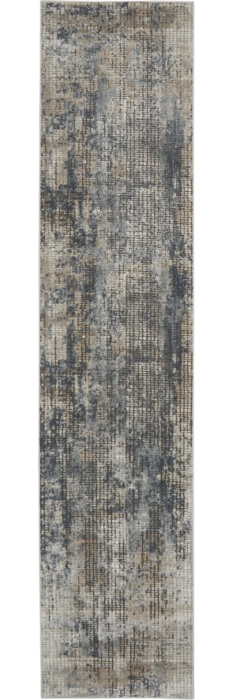 2' X 8' Blue And Beige Abstract Power Loom Distressed Non Skid Runner Rug