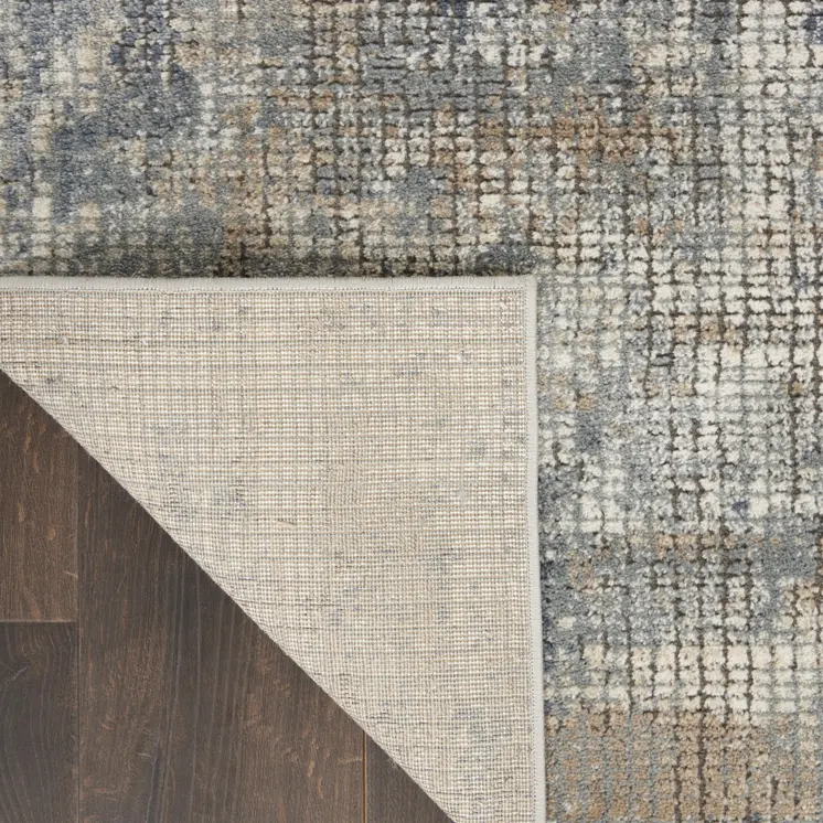 2' X 8' Blue And Beige Abstract Power Loom Distressed Non Skid Runner Rug