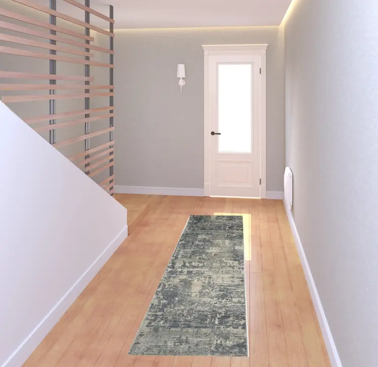2' X 8' Grey And Beige Abstract Power Loom Non Skid Runner Rug
