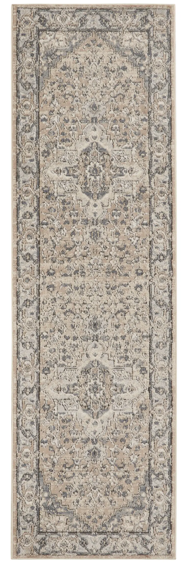 2' X 8' Beige And Grey Oriental Power Loom Non Skid Runner Rug