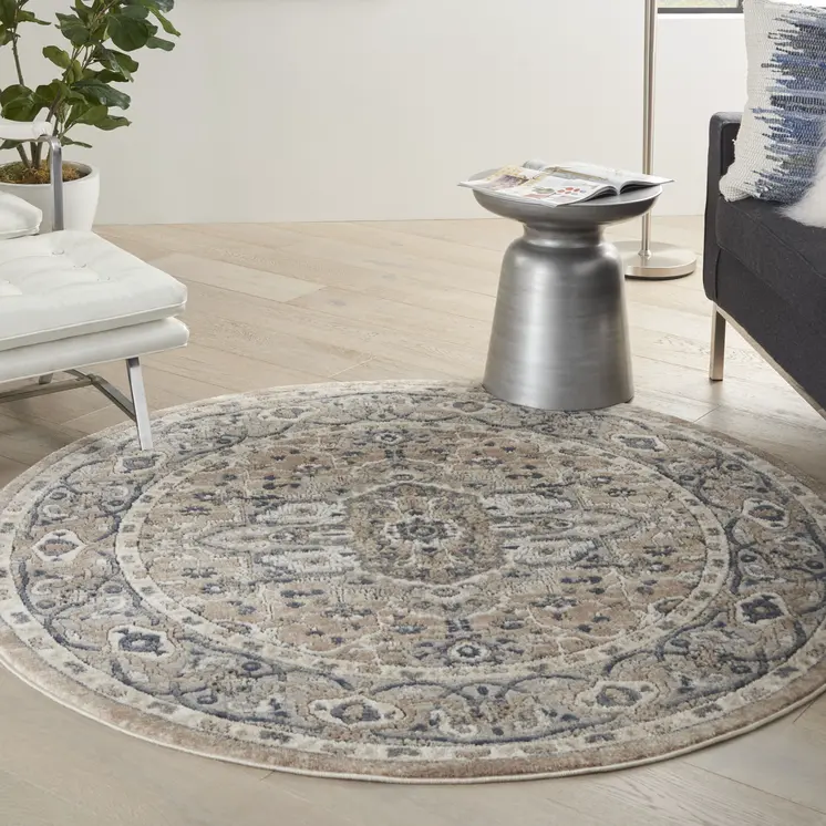 4' Beige And Ivory Oriental Distressed Round Rug