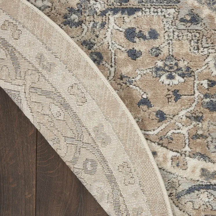 8' Beige And Ivory Oriental Distressed Round Rug