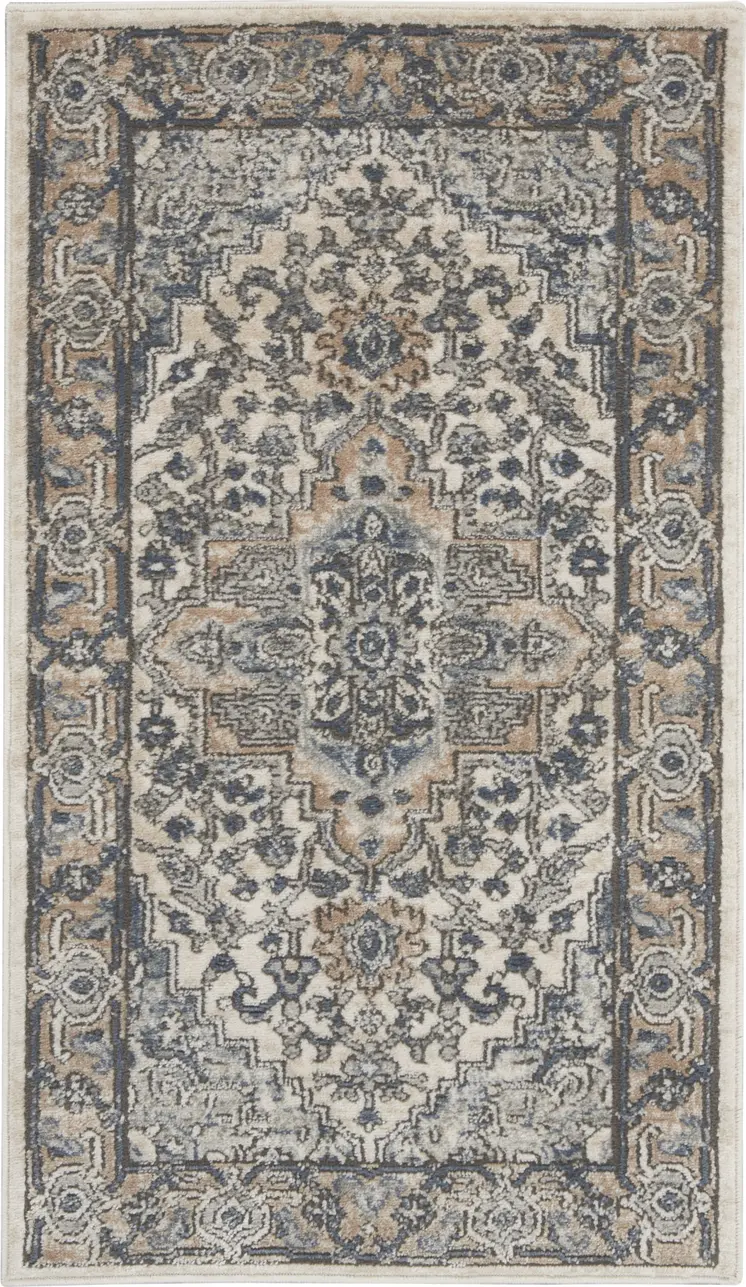 2' X 4' Ivory And Grey Oriental Non Skid Area Rug