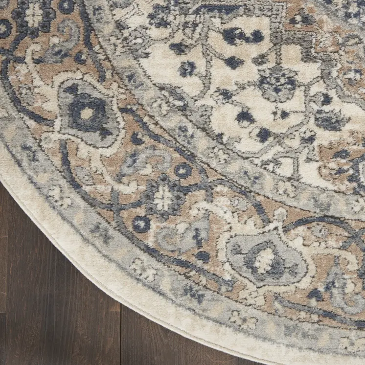 4' Ivory And Gray Oriental Distressed Round Rug