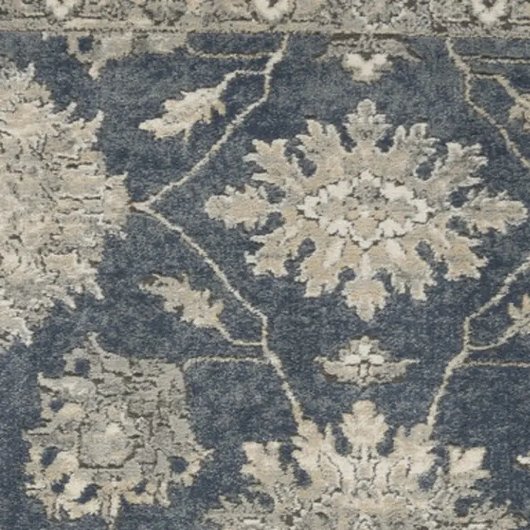 4' X 6' Blue and Beige Oriental Power Loom Non Skid Area Rug