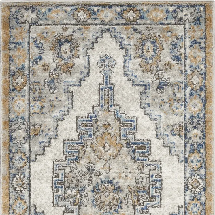 2' X 4' Grey And Light Blue Oriental Power Loom Non Skid Area Rug