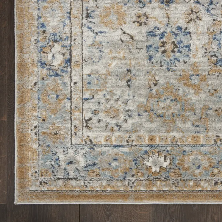 2' X 4' Grey And Light Blue Oriental Power Loom Non Skid Area Rug