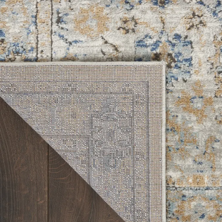2' X 8' Grey And Light Blue Oriental Power Loom Non Skid Runner Rug