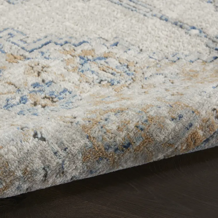 2' X 8' Grey And Light Blue Oriental Power Loom Non Skid Runner Rug