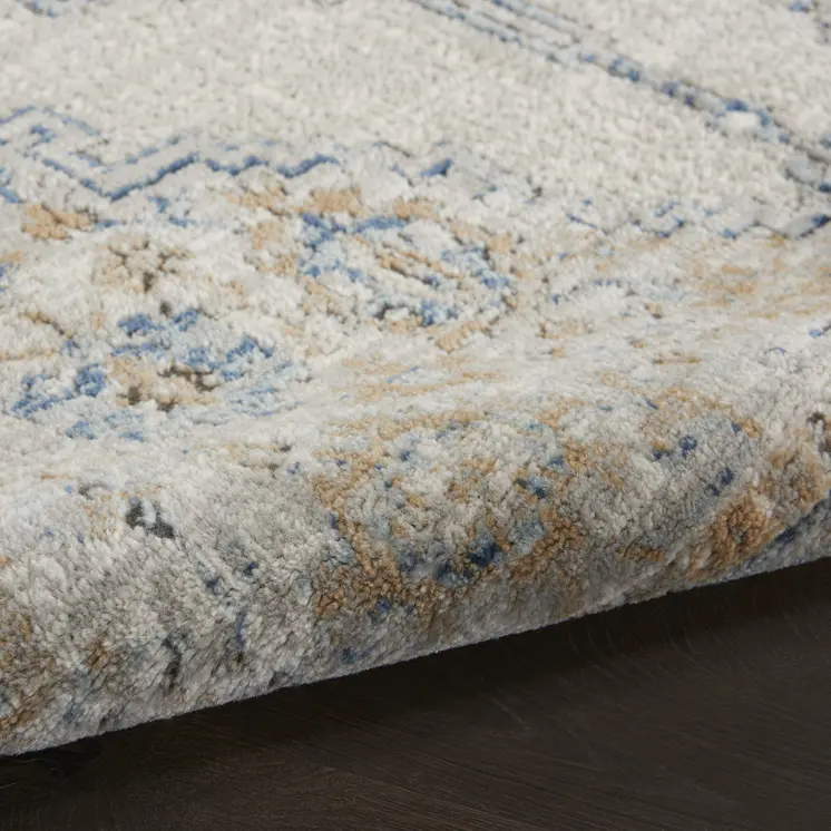 2' X 8' Grey And Light Blue Oriental Power Loom Non Skid Runner Rug