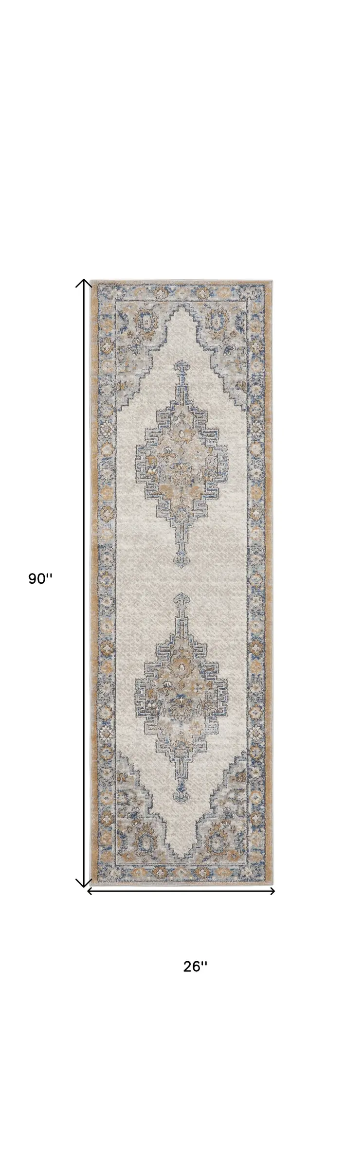 2' X 8' Grey And Light Blue Oriental Power Loom Non Skid Runner Rug