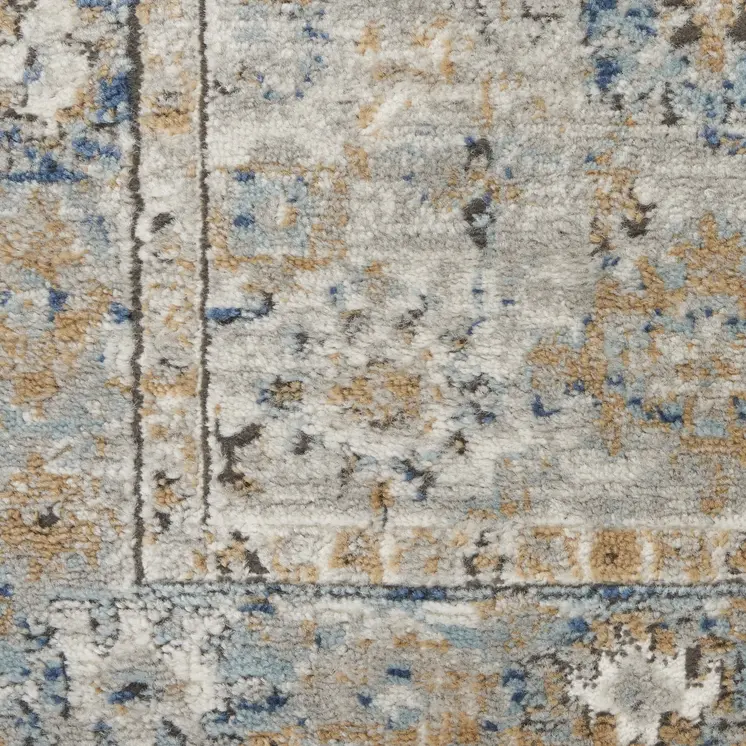 2' X 8' Grey And Light Blue Oriental Power Loom Non Skid Runner Rug