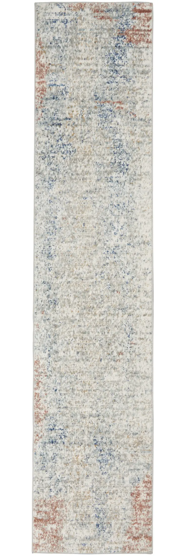 2' X 8' Ivory Abstract Power Loom Distressed Non Skid Runner Rug