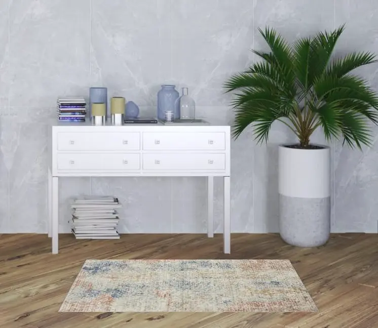 3' X 5' Ivory Abstract Power Loom Distressed Non Skid Area Rug