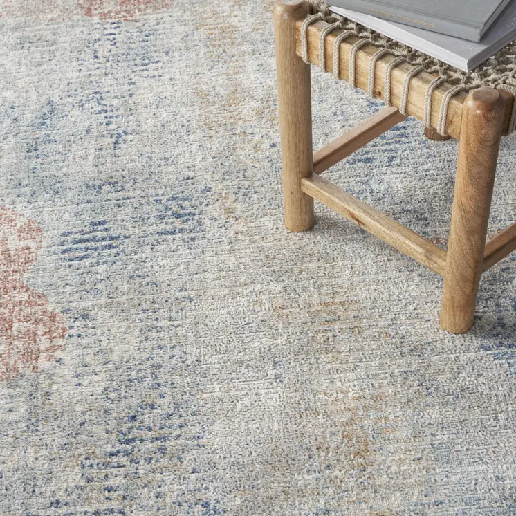 4' X 6' Ivory Abstract Power Loom Distressed Non Skid Area Rug