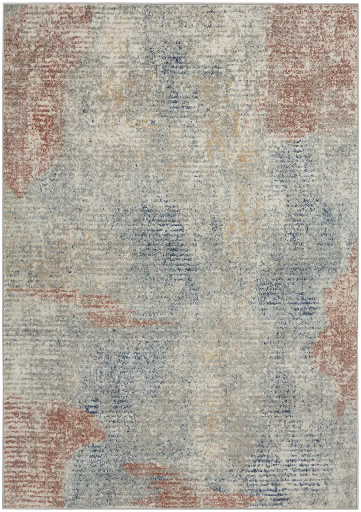 5' X 7' Ivory Abstract Power Loom Distressed Non Skid Area Rug