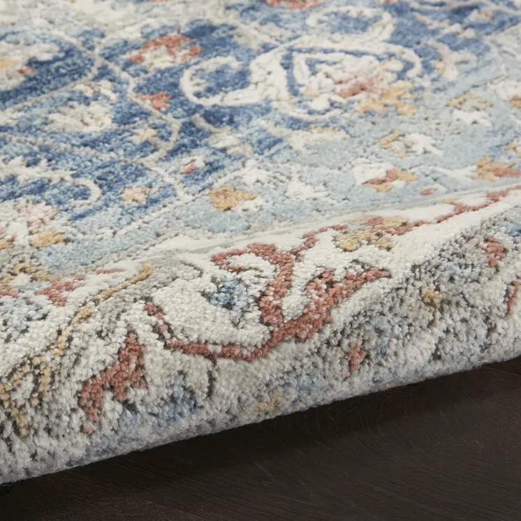 2' X 4' Ivory And Blue Oriental Power Loom Non Skid Area Rug