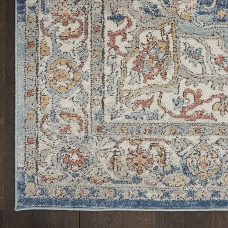 2' X 4' Ivory And Blue Oriental Power Loom Non Skid Area Rug