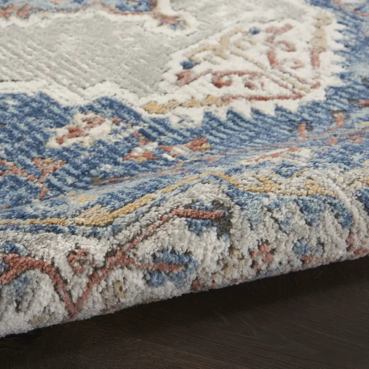 2' X 4' Blue And Grey Oriental Power Loom Non Skid Area Rug