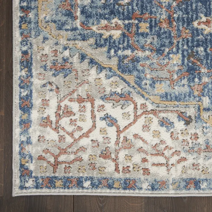 2' X 4' Blue And Grey Oriental Power Loom Non Skid Area Rug