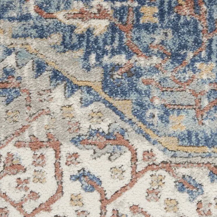2' X 4' Blue And Grey Oriental Power Loom Non Skid Area Rug
