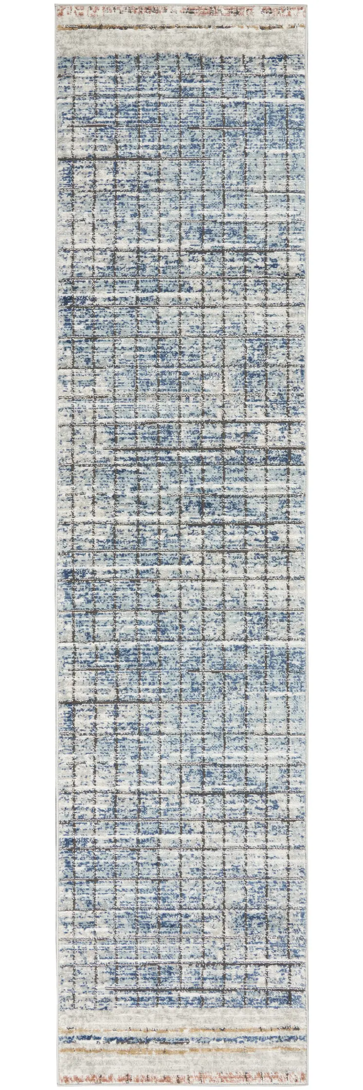 2' X 8' Blue Abstract Power Loom Distressed Non Skid Runner Rug