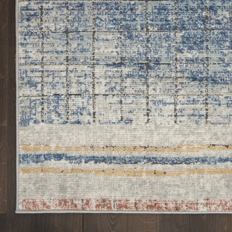 2' X 8' Blue Abstract Power Loom Distressed Non Skid Runner Rug
