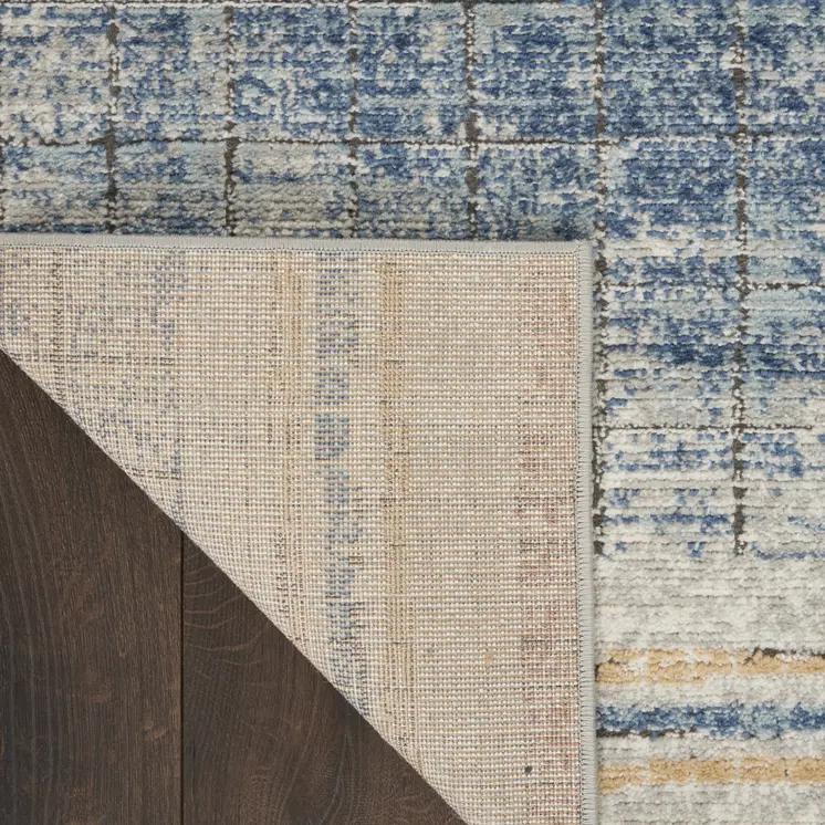 2' X 8' Blue Abstract Power Loom Distressed Non Skid Runner Rug