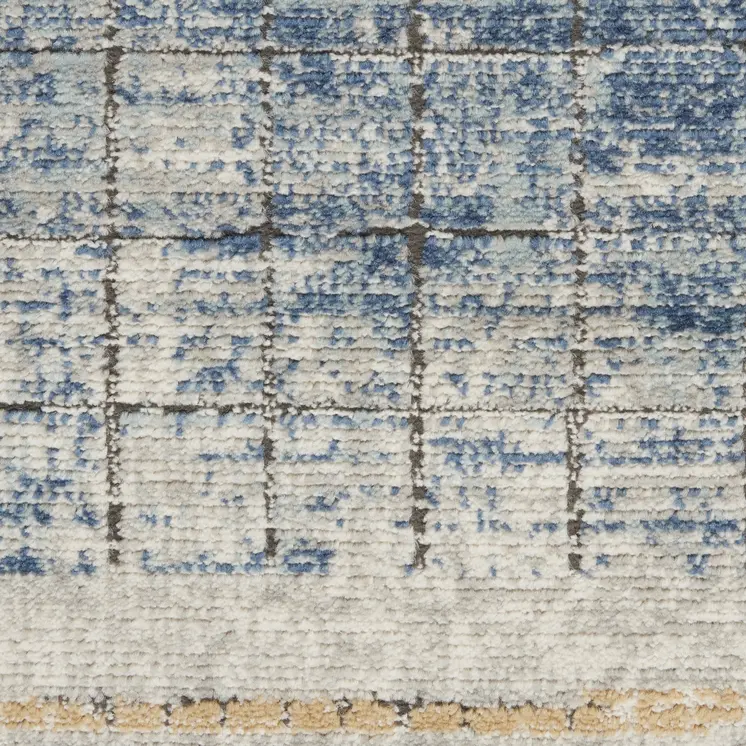 3' X 5' Blue Abstract Power Loom Distressed Non Skid Area Rug