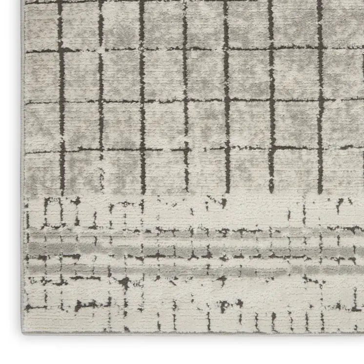 3' X 5' Ivory And Grey Abstract Power Loom Distressed Non Skid Area Rug
