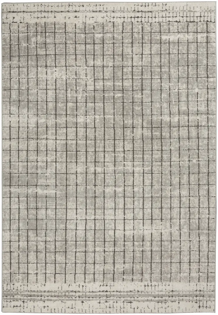 4' X 6' Ivory And Grey Abstract Power Loom Distressed Non Skid Area Rug
