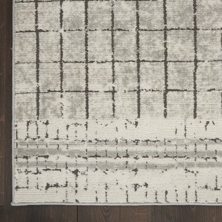 4' X 6' Ivory And Grey Abstract Power Loom Distressed Non Skid Area Rug