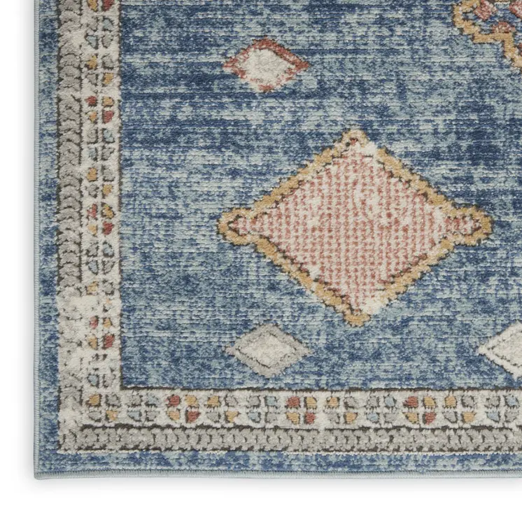 2' X 4' Blue Southwestern Power Loom Non Skid Area Rug