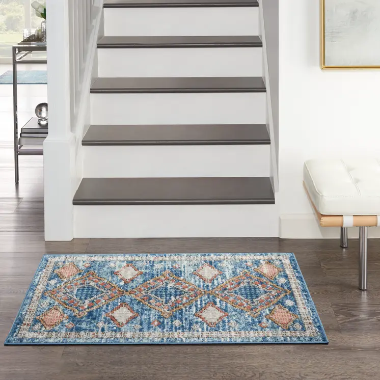 2' X 4' Blue Southwestern Power Loom Non Skid Area Rug