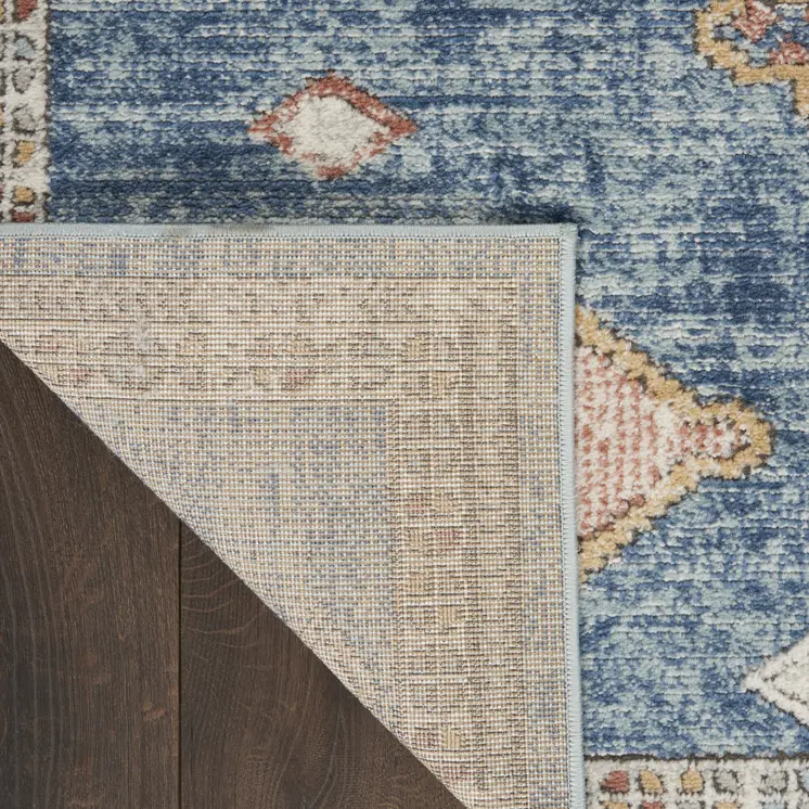 2' X 8' Blue Southwestern Power Loom Non Skid Runner Rug