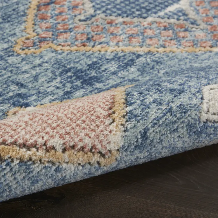 2' X 8' Blue Southwestern Power Loom Non Skid Runner Rug