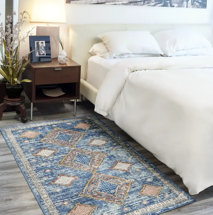 3' X 5' Blue Southwestern Power Loom Non Skid Area Rug