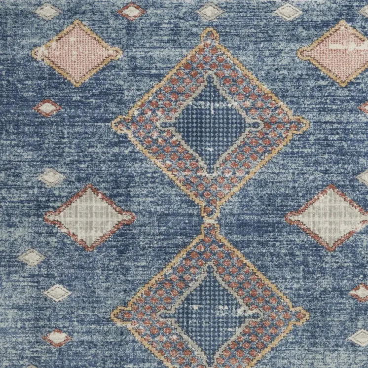4' X 6' Blue Southwestern Power Loom Non Skid Area Rug