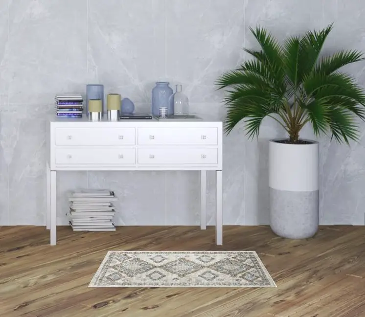 2' X 4' Ivory Grey And Blue Southwestern Power Loom Non Skid Area Rug